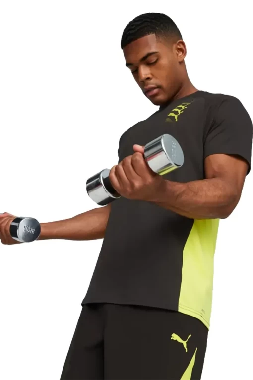 Футболка чоловіча Puma Fit Triblend Tee чорно-жовтого кольору 52441540