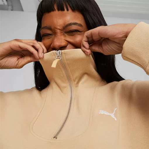 Худи женское Puma Her High-Neck Half-Zip песочного цвета