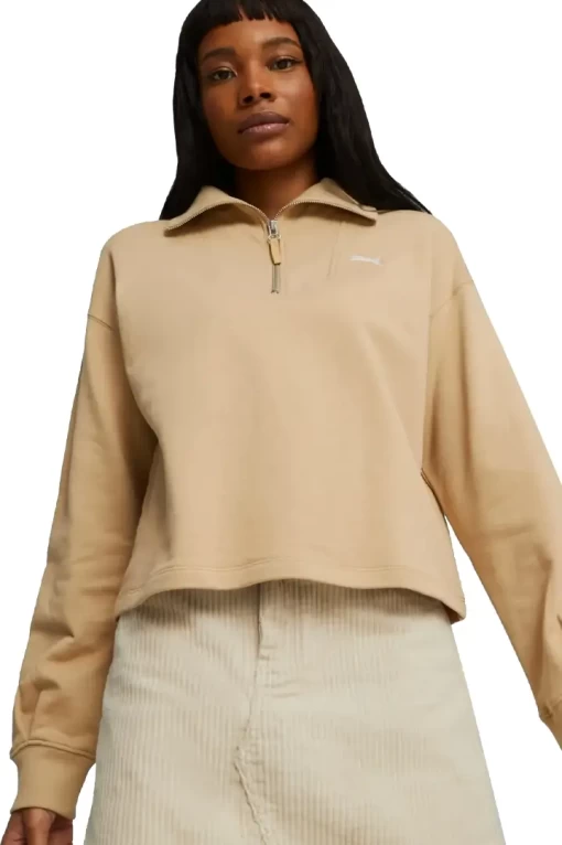 Худи женское Puma Her High-Neck Half-Zip песочного цвета