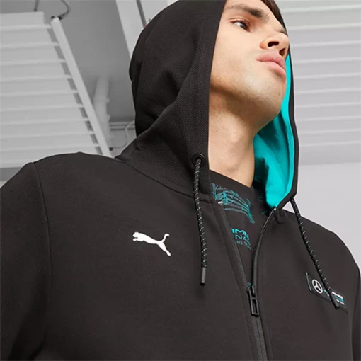 Худі чоловіче Puma MAPF1 Hooded Sweat Jacket чорно-бірюзового кольору