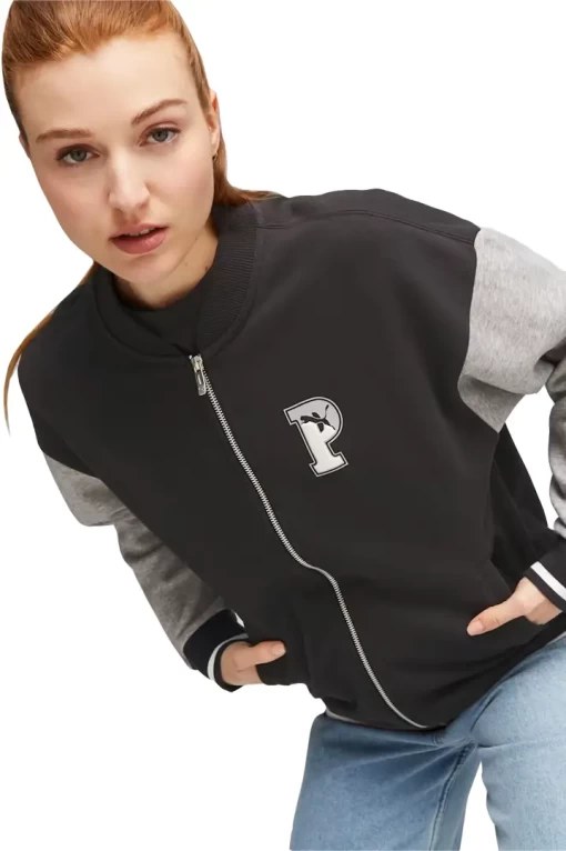Бомбер женский Puma Squad Track Jacket черно-серого цвета