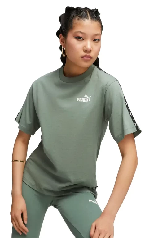 Футболка женская Puma ESS Tape Tee эвкалиптового цвета