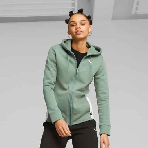 Спортивний костюм жіночий Puma Classic Hooded Tracksuit FL евкаліпто-чорного кольору