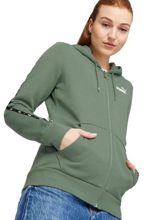 Худи женское Puma ESS Tape Full-Zip Hoodie эвкалиптового цвета