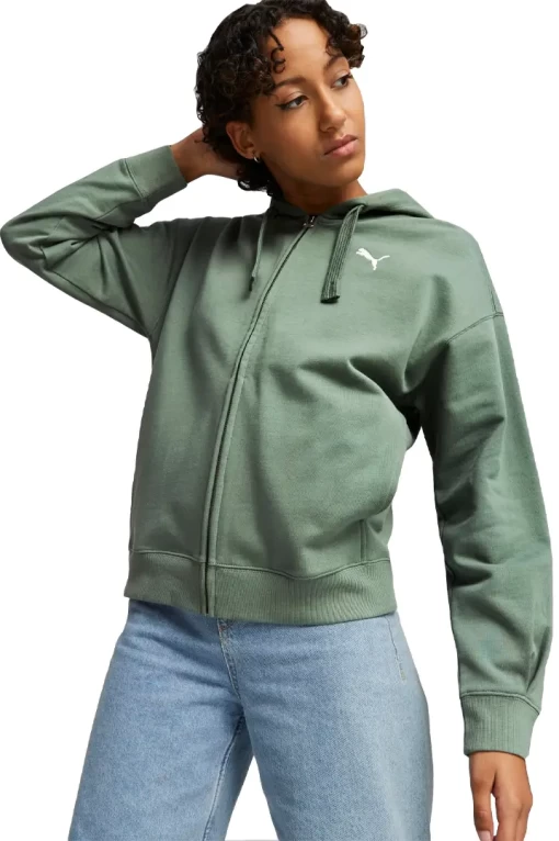 Толстовка жіноча Puma Her Full-Zip Hoodie TR евкаліптового кольору