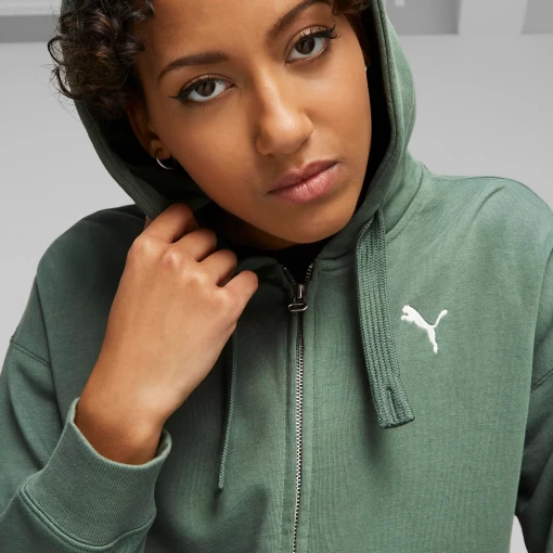 Толстовка жіноча Puma Her Full-Zip Hoodie TR евкаліптового кольору