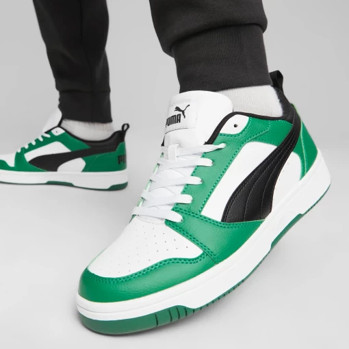 Кросівки чоловічі-жіночі Puma Rebound v6 Low чорно-біло-зеленого кольору
