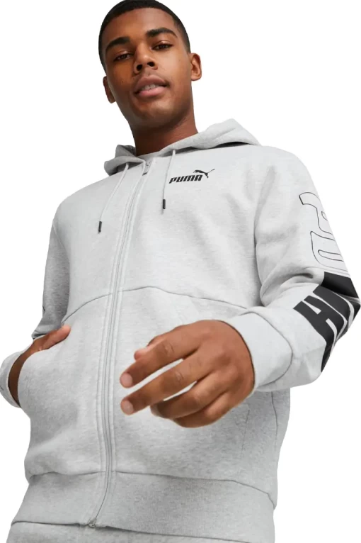 Худі чоловіче Puma Power Full-Zip Hoodie світло-сірого кольору