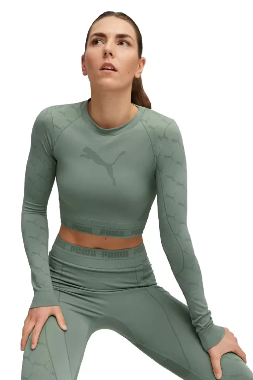 Лонгслив женский Puma Evoknit Longsleeve Tee эвкалиптового цвета