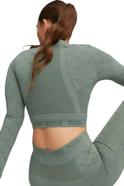 Лонгслив женский Puma Evoknit Longsleeve Tee эвкалиптового цвета