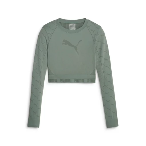 Лонгслив женский Puma Evoknit Longsleeve Tee эвкалиптового цвета