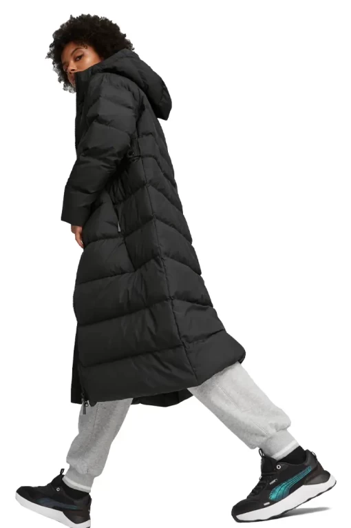 Пальто пуховое женское Puma Long Hooded Down Coat черного цвета