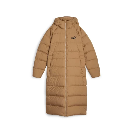 Пальто пуховое женское Puma Long Hooded Down Coat светло-коричневого цвета