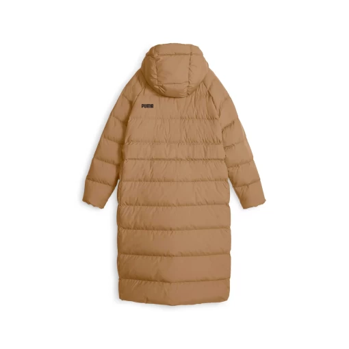 Пальто пуховое женское Puma Long Hooded Down Coat светло-коричневого цвета