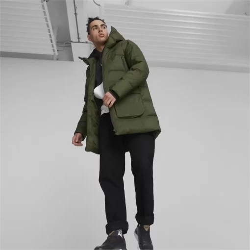 Пальто пуховик чоловіче Puma Protective Hooded Down Coat колір хакі