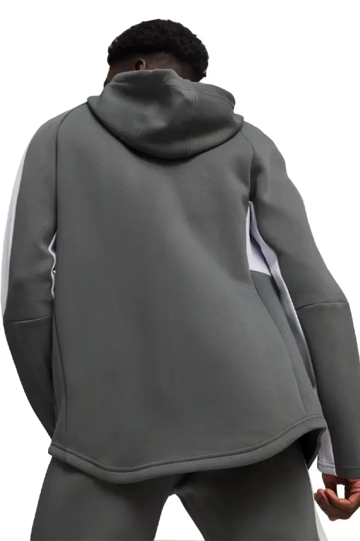 Толстовка мужская Puma EVOSTRIPE Full-Zip Hoodie серо-белого цвета