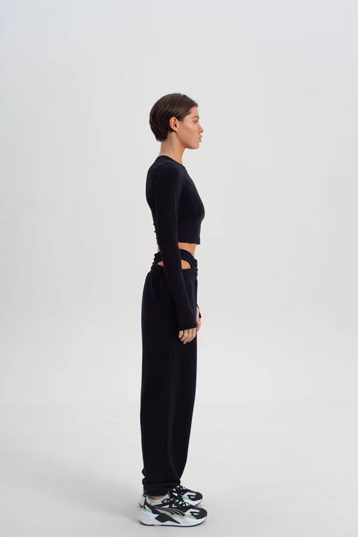 Штаны FRND FOR FRIENDS Spicy Pants с акцентным двойным поясом черного цвета