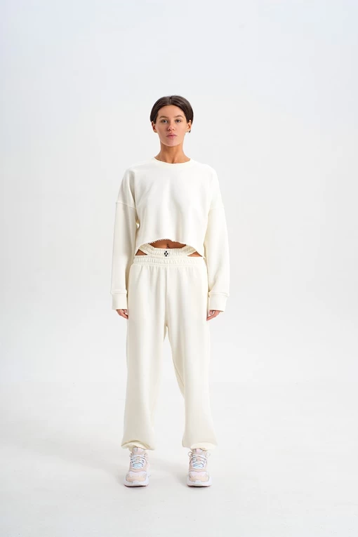 Штаны FRND FOR FRIENDS Spicy Pants с акцентым двойным поясом молочного цвета