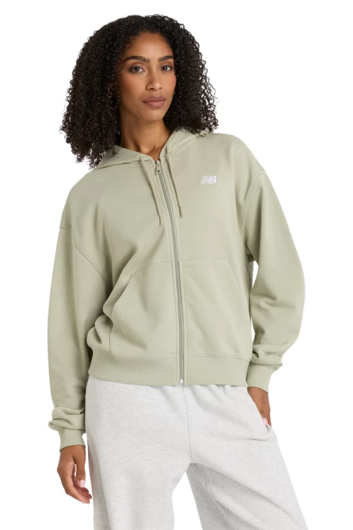 Худи женское New Balance Sport Essentials FT Full Zip оливкового цвета