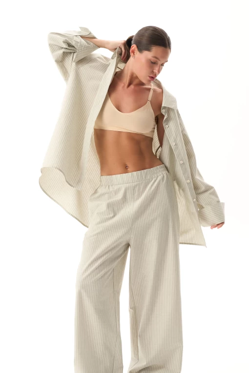 Сорочка FRND FOR FRIENDS Fancy Shirt Strip жіноча оливкового кольору